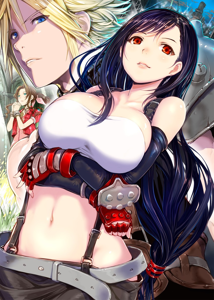 tifa lockhart, cloud strife, and aerith gainsborough (final fantasy and 1 more) drawn by mikazuki_akira!