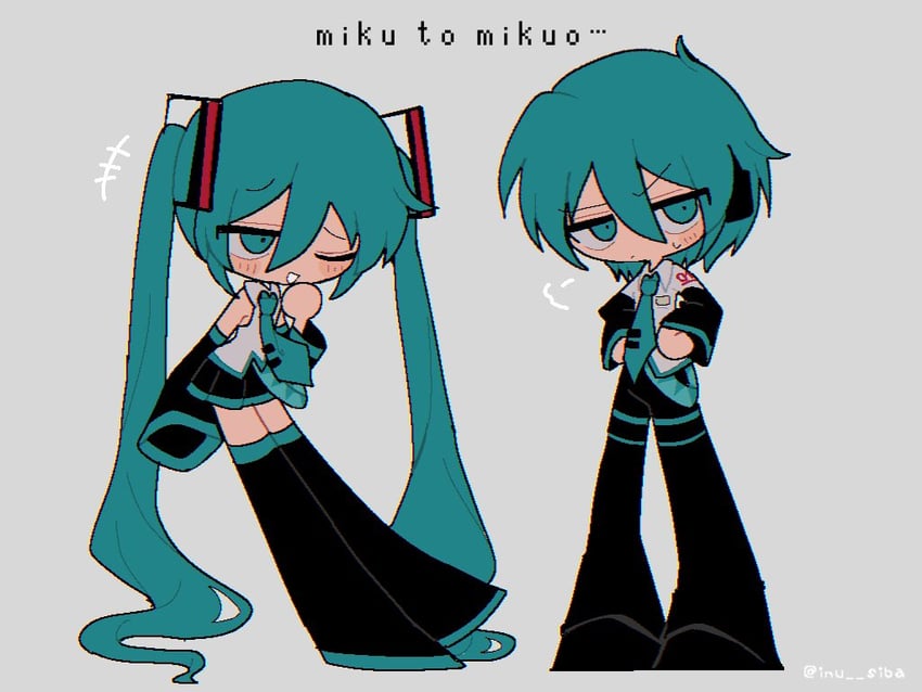 hatsune miku and hatsune mikuo (vocaloid) drawn by shiba_inu_(j1piwzrj8xdzywk)