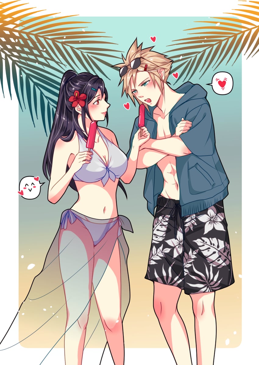 tifa lockhart and cloud strife (final fantasy and 2 more) drawn by babigonice