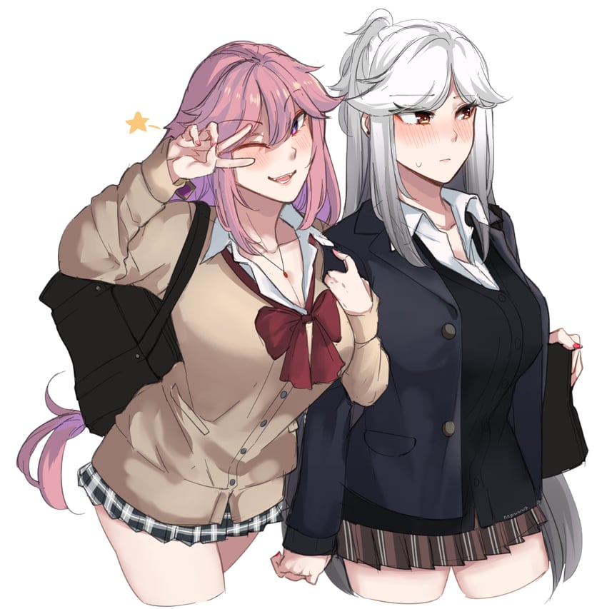 yae miko and ningguang (genshin impact) drawn by hinagi_(fox_priest)