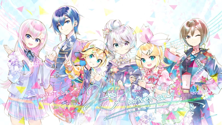 hatsune miku, kagamine rin, kagamine len, megurine luka, kaito, and 7 more (vocaloid and 1 more) drawn by kei_(keigarou)