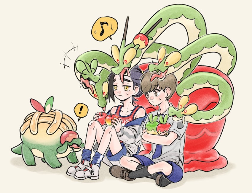 kieran, florian, applin, hydrapple, and appletun (pokemon and 1 more) drawn by bobocacas2