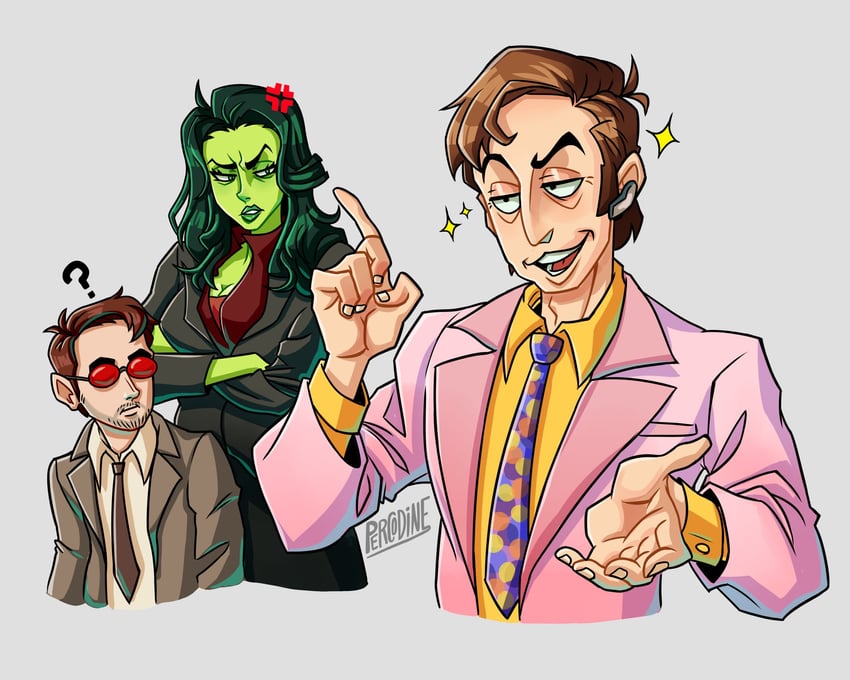 she-hulk, saul goodman, and matt murdock (marvel and 3 more) drawn by percodine