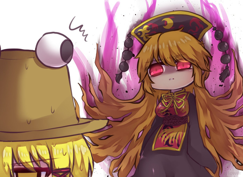 moriya suwako, junko, and pyonta (touhou) drawn by unime_seaflower
