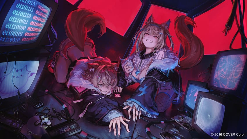 fuwawa abyssgard, mococo abyssgard, and perroccino (hololive and 2 more) drawn by hyde_(tabakko)