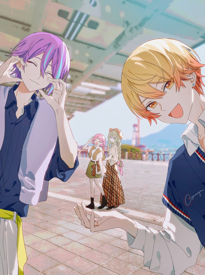 ootori emu, tenma tsukasa, kusanagi nene, and kamishiro rui (project sekai) drawn by yion_yu