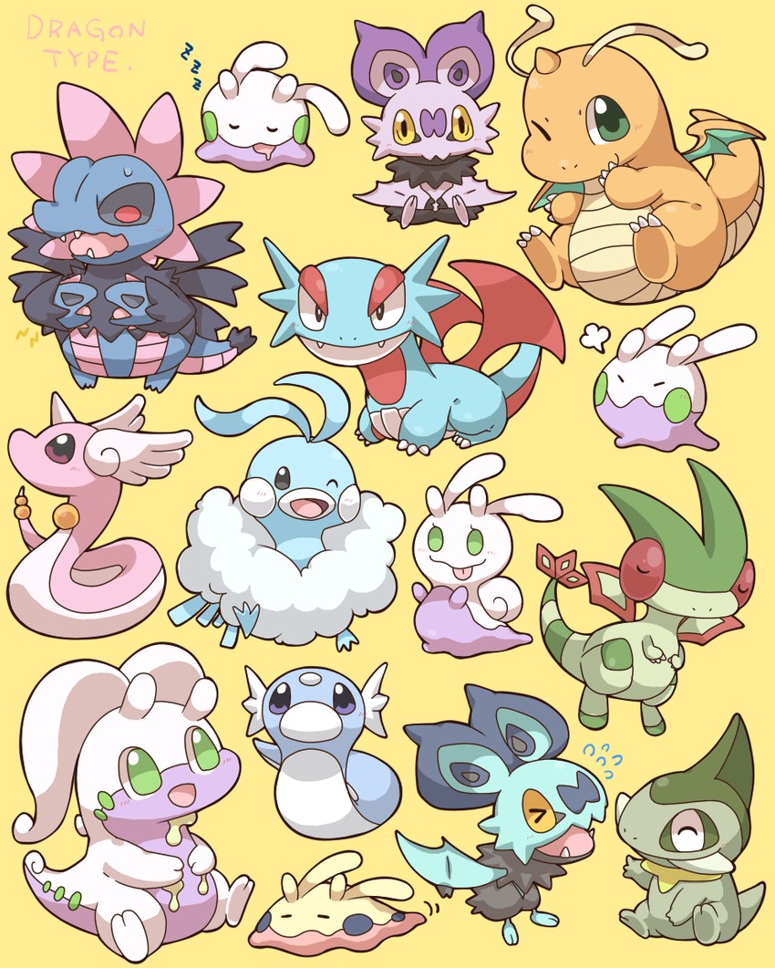 dragonite, altaria, flygon, goomy, dragonair, and 7 more (pokemon) drawn by 2027_(submarine2027)
