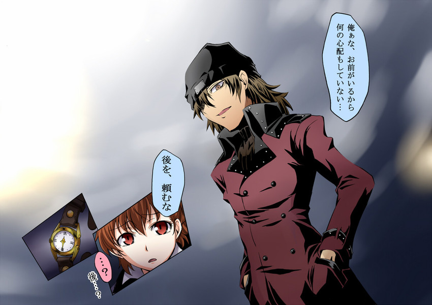 shiomi kotone and aragaki shinjirou (persona and 2 more) drawn by segami_daisuke