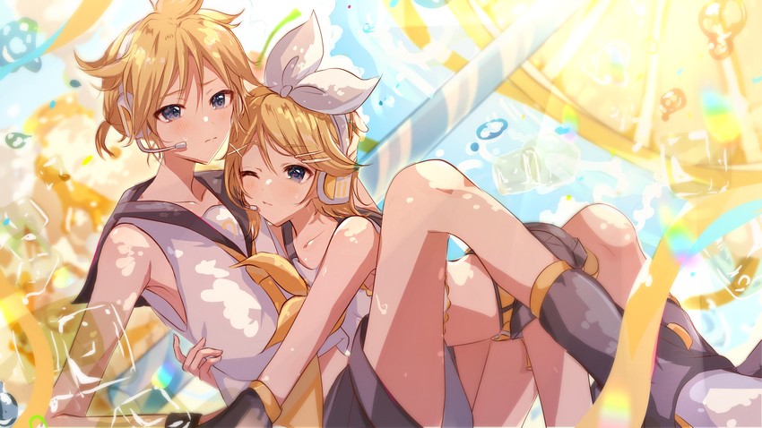 kagamine rin and kagamine len (vocaloid) drawn by peach_punch