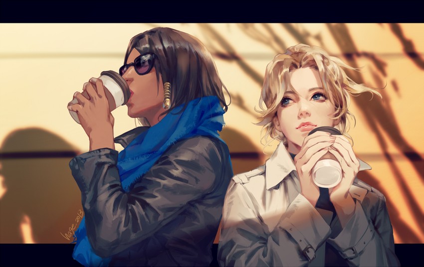mercy and pharah (overwatch and 1 more) drawn by hage2013