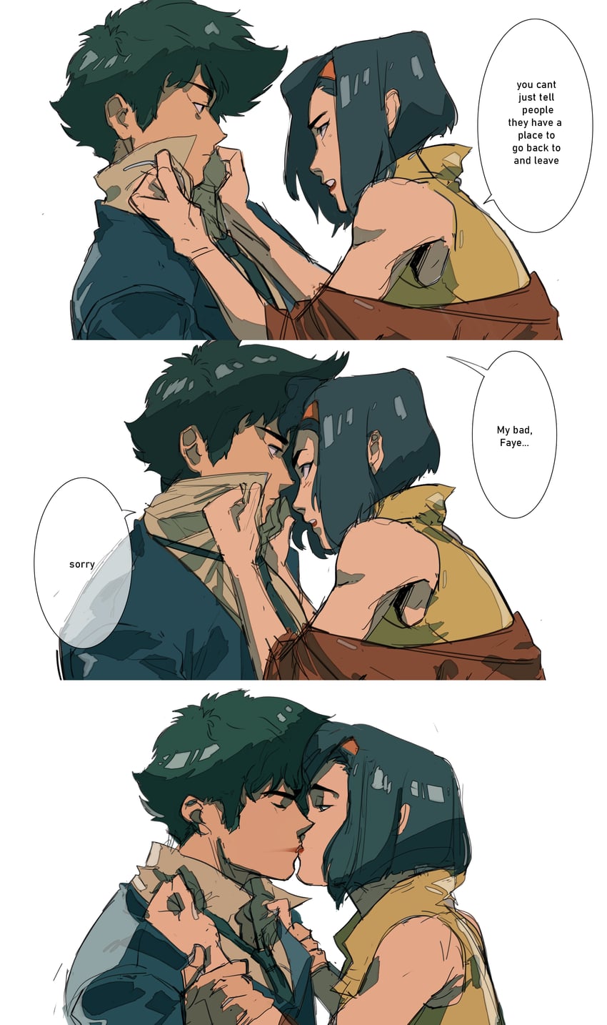 faye valentine and spike spiegel (cowboy bebop) drawn by sona_(mmediocreman)