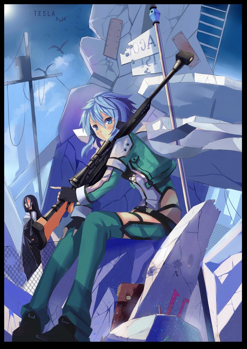 kirito and sinon (sword art online) drawn by qihai_lunpo
