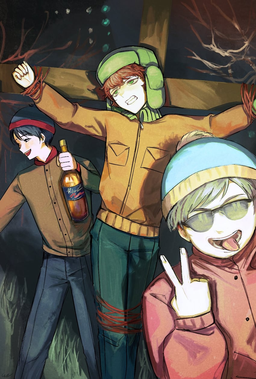 stan marsh, kyle broflovski, and eric cartman (south park) drawn by cindymeimezu