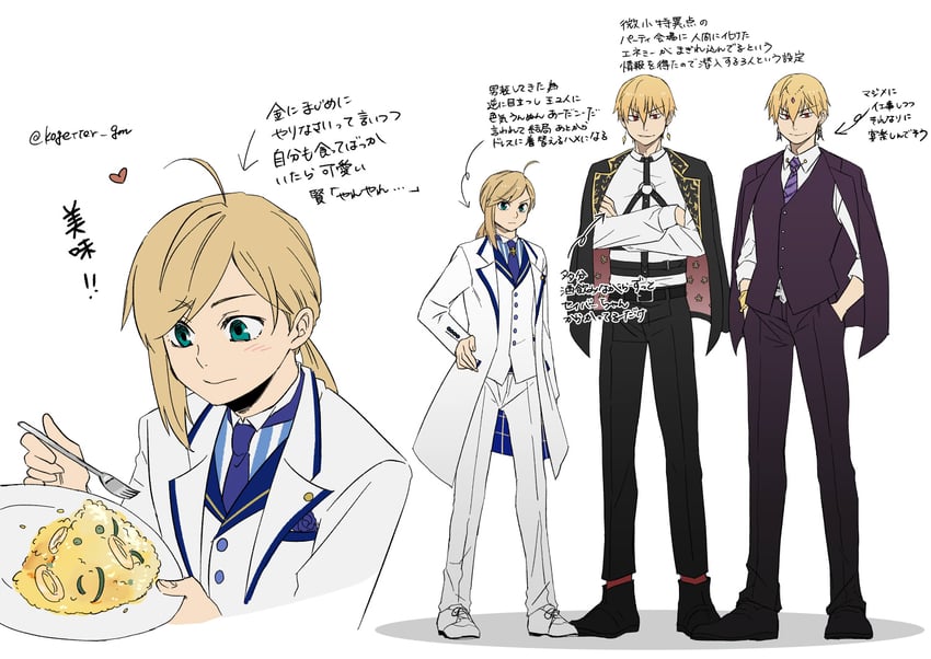 artoria pendragon, saber, arthur pendragon, and gilgamesh (fate and 1 more) drawn by moonlight_0423
