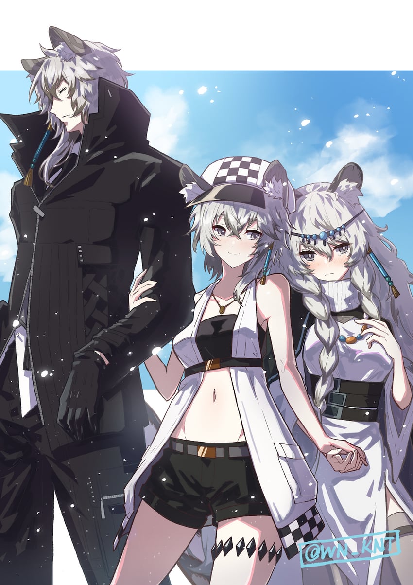 pramanix, silverash, and cliffheart (arknights) drawn by wn_(wani-noko)