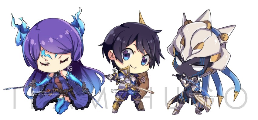 brighid, hugo ardanach, and aegaeon (xenoblade chronicles and 2 more) drawn by shirohunter