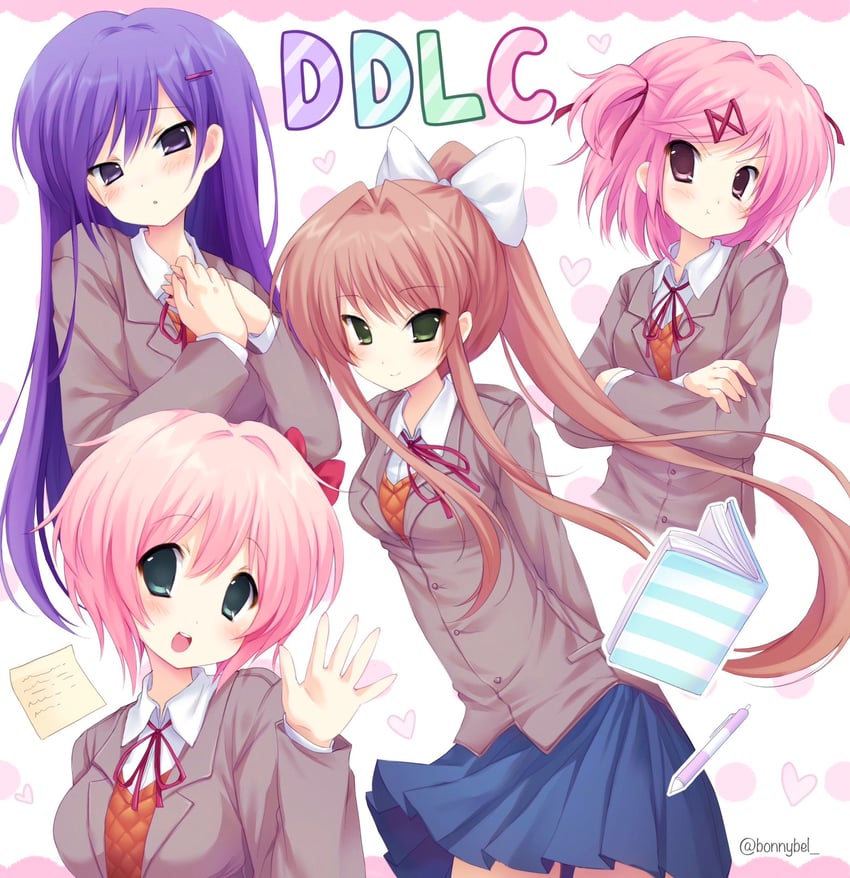 monika, natsuki, yuri, and sayori (doki doki literature club) drawn by jelly_(bonnybel)