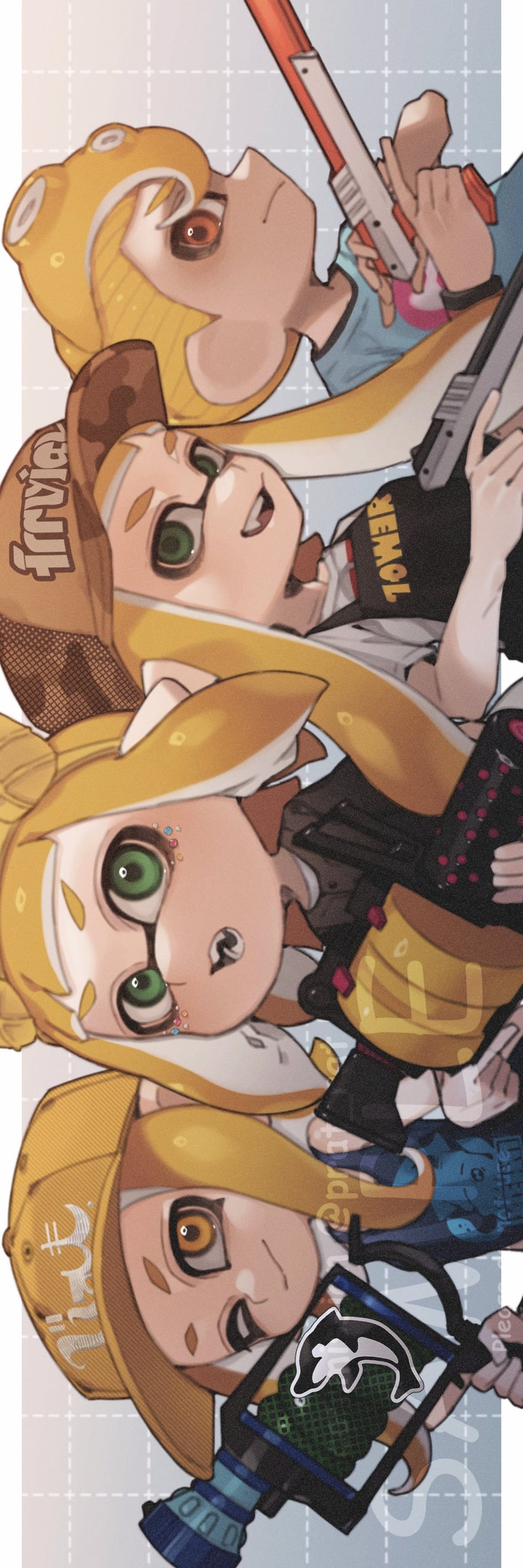 inkling player character, inkling girl, octoling player character, octoling girl, and octoling boy (splatoon) drawn by prat_rat