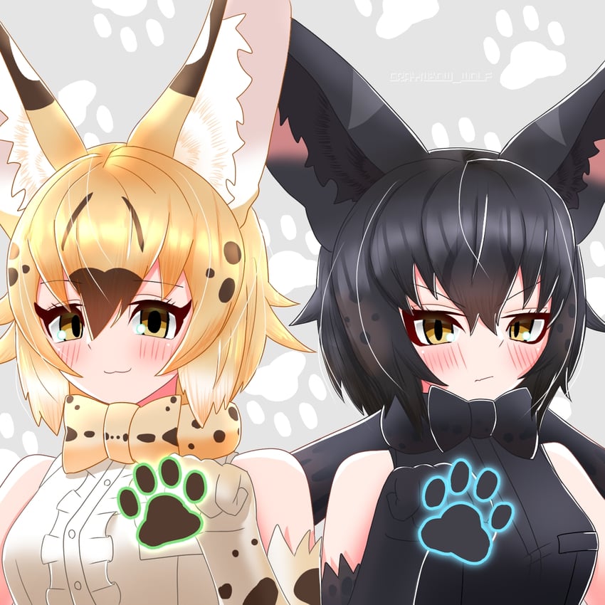 black serval and serval (kemono friends and 1 more) drawn by nijiiro_(graynbow_wolf)