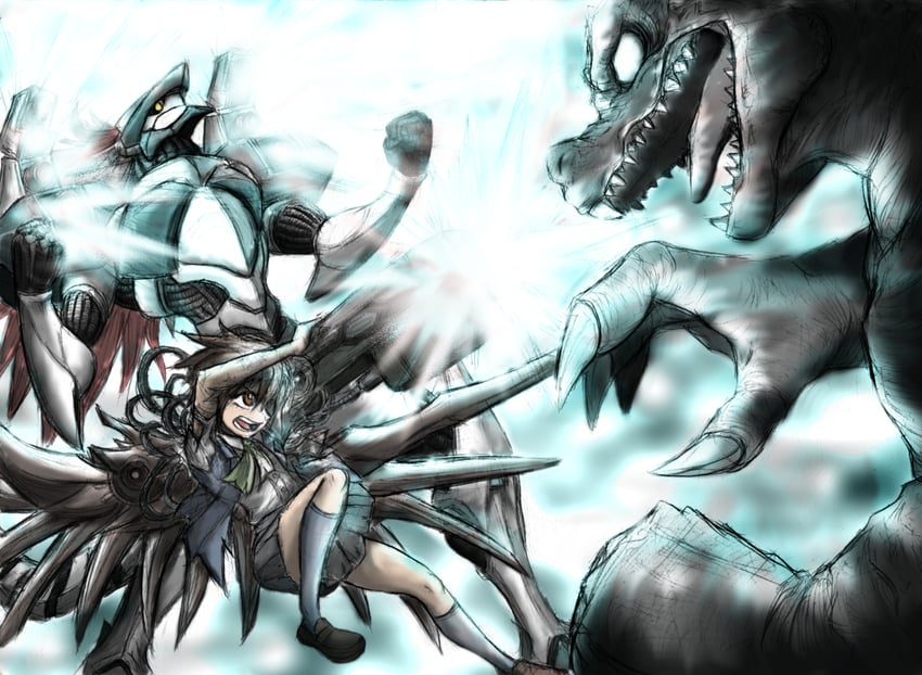 godzilla, chise, and justice (guilty gear and 3 more) drawn by ab-cannon