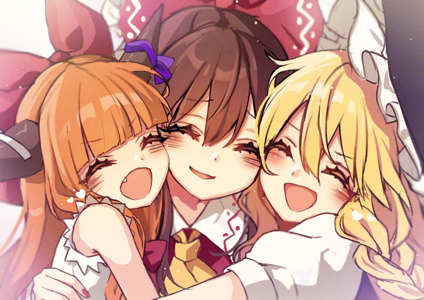hakurei reimu, kirisame marisa, and ibuki suika (touhou) drawn by kyouda_suzuka
