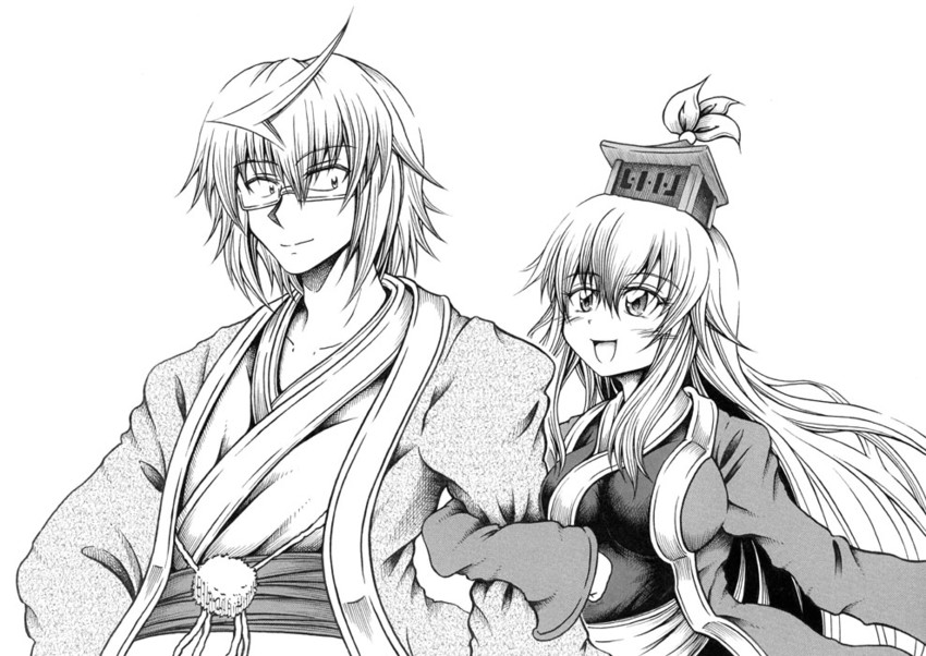 kamishirasawa keine and morichika rinnosuke (touhou) drawn by hidefu_kitayan