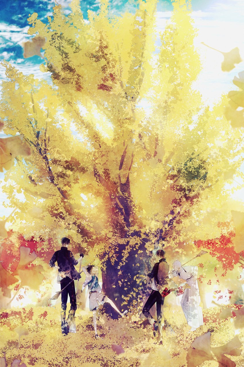 tsurumaru kuninaga, shokudaikiri mitsutada, ookurikara, and taikogane sadamune (touken ranbu) drawn by seikai_meguru