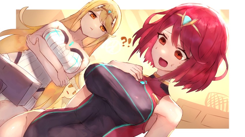 nia, pyra, and mythra (xenoblade chronicles and 1 more) drawn by shiburingaru