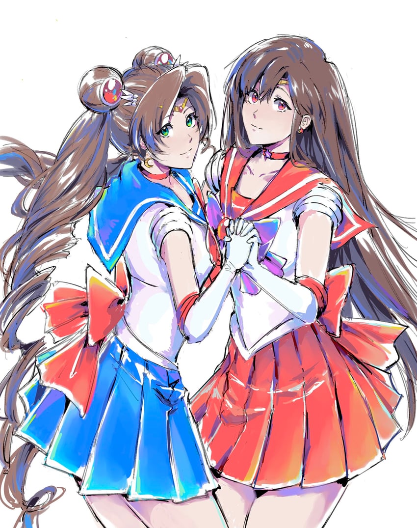 tifa lockhart, aerith gainsborough, sailor moon, and sailor mars (final fantasy and 3 more) drawn by kivavis