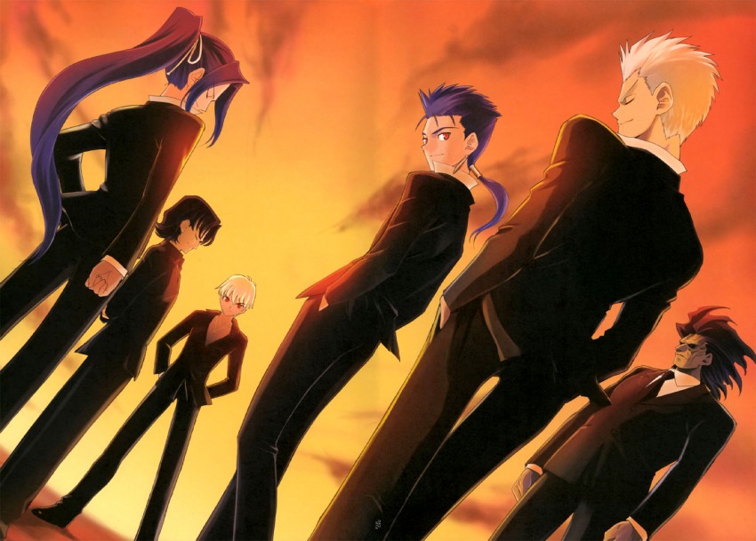 gilgamesh, cu chulainn, archer, kotomine kirei, heracles, and 1 more (fate and 1 more) drawn by shirotsumekusa
