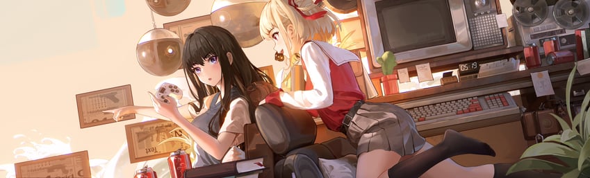 nishikigi chisato and inoue takina (lycoris recoil) drawn by xiaoshan_jiang