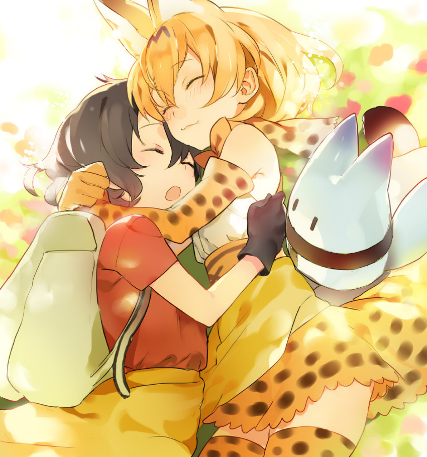 serval, kaban, and lucky beast (kemono friends) drawn by ikeya_(ikeya314)