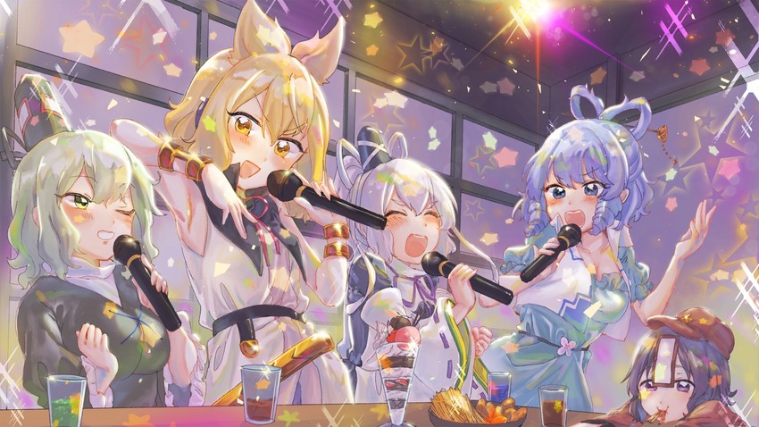 toyosatomimi no miko, mononobe no futo, kaku seiga, miyako yoshika, and soga no tojiko (touhou) drawn by momo_(baso4)