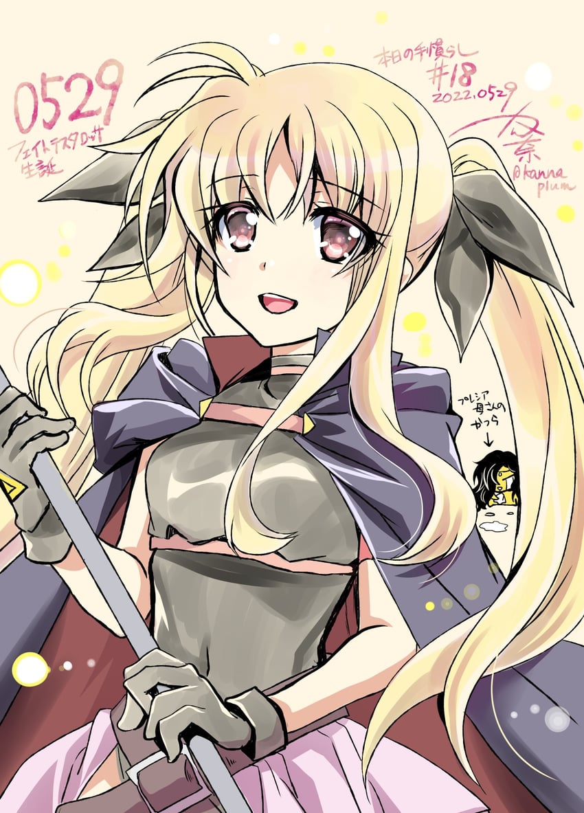 fate testarossa, bardiche, and presea testarossa (lyrical nanoha and 1 more) drawn by kanna_(plum)