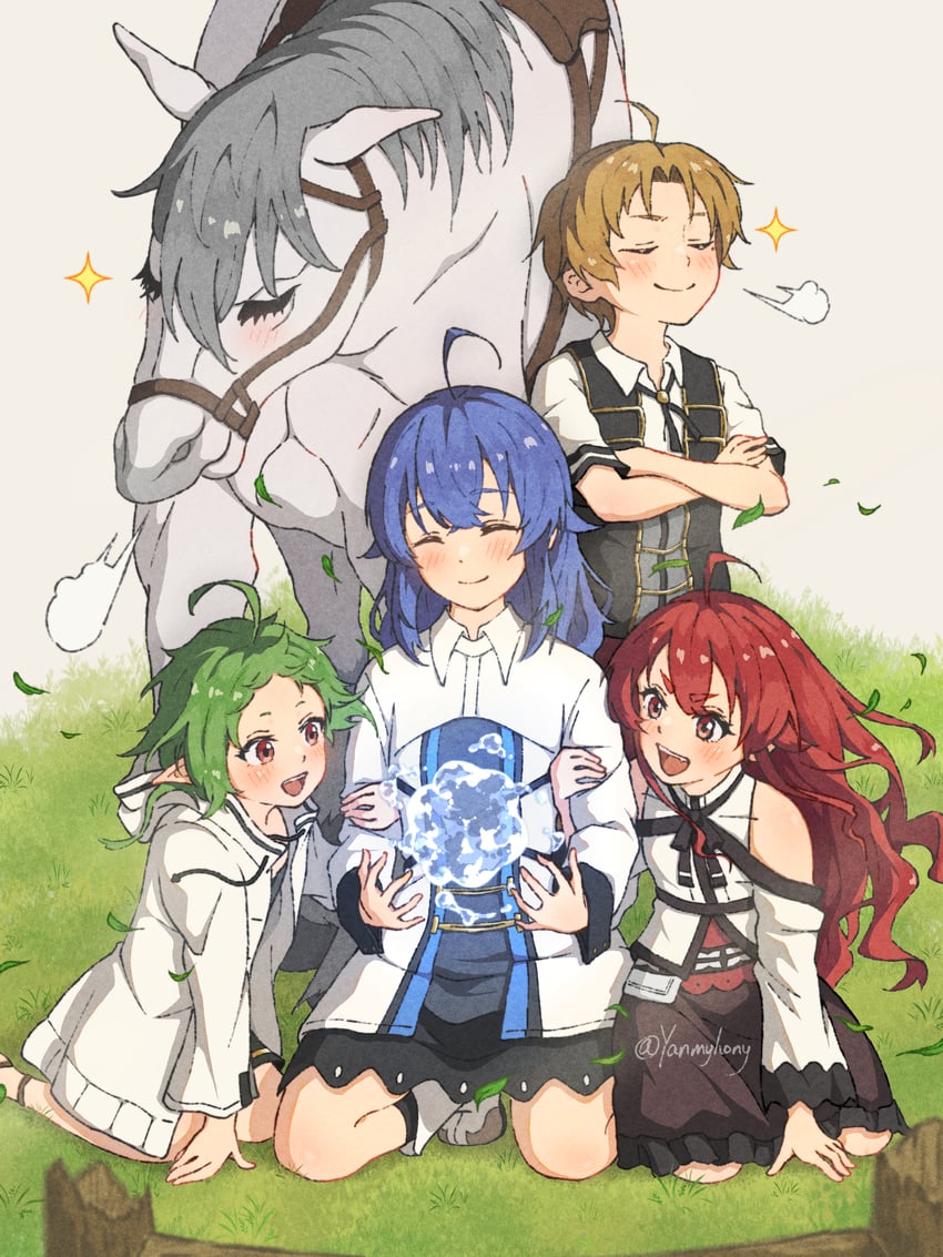 roxy migurdia, eris greyrat, sylphiette, and rudeus greyrat (mushoku tensei) drawn by yanmyhony