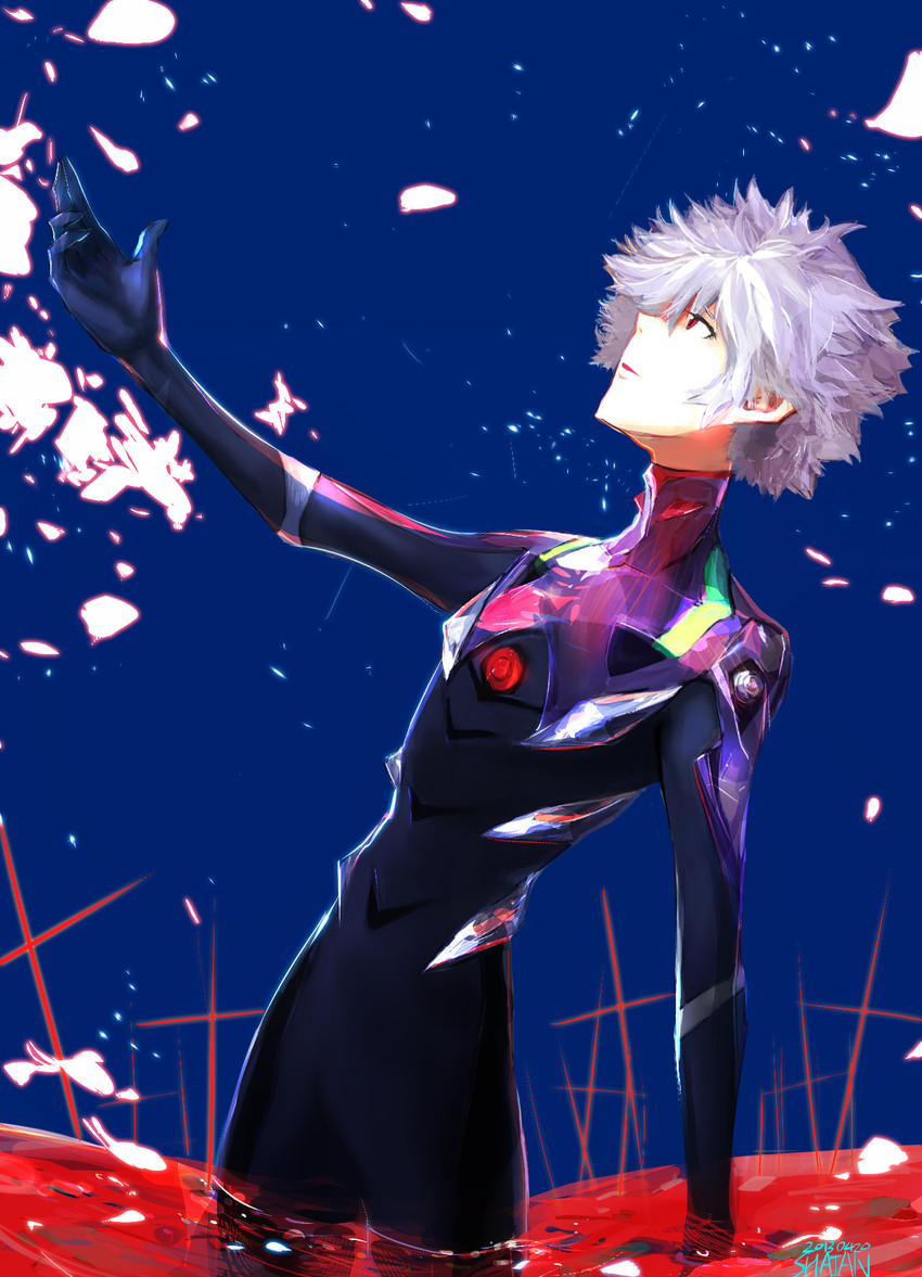 nagisa kaworu (neon genesis evangelion and 2 more) drawn by 0shaian0