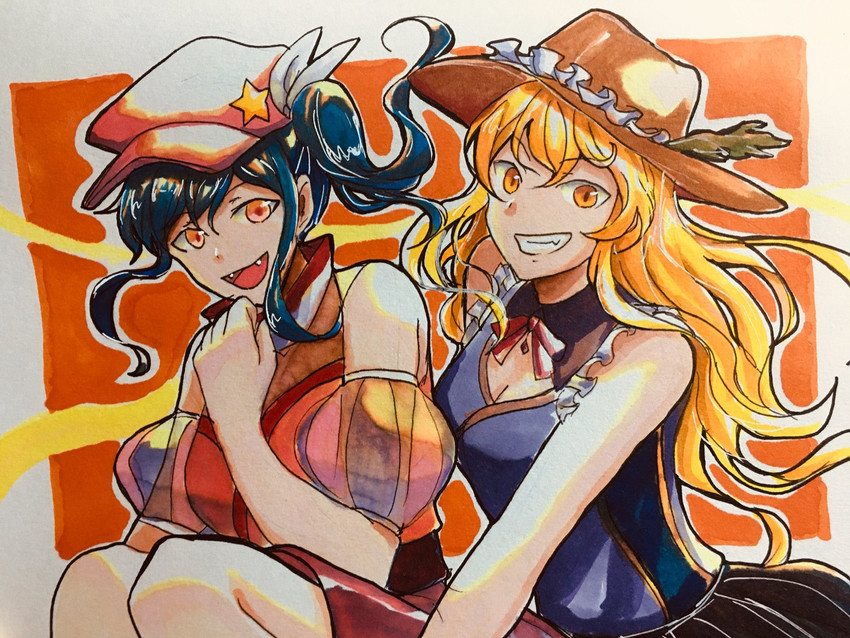 jacket girl and label girl (touhou) drawn by rokki_hero