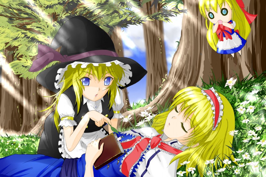 kirisame marisa, alice margatroid, and shanghai doll (touhou) drawn by kainarufurein