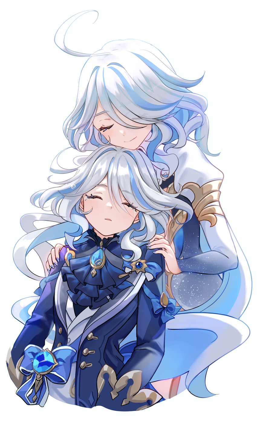 furina and focalors (genshin impact) drawn by marekamico