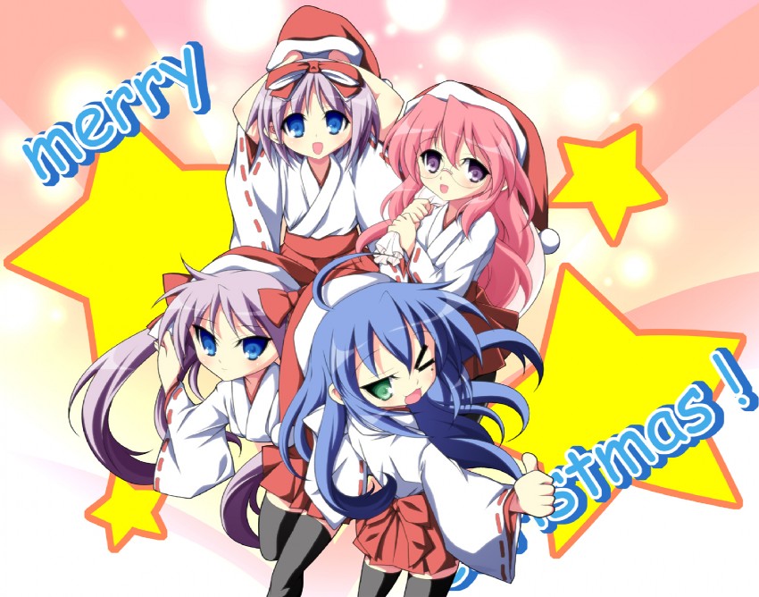 hiiragi kagami, izumi konata, hiiragi tsukasa, and takara miyuki (lucky star) drawn by ka2