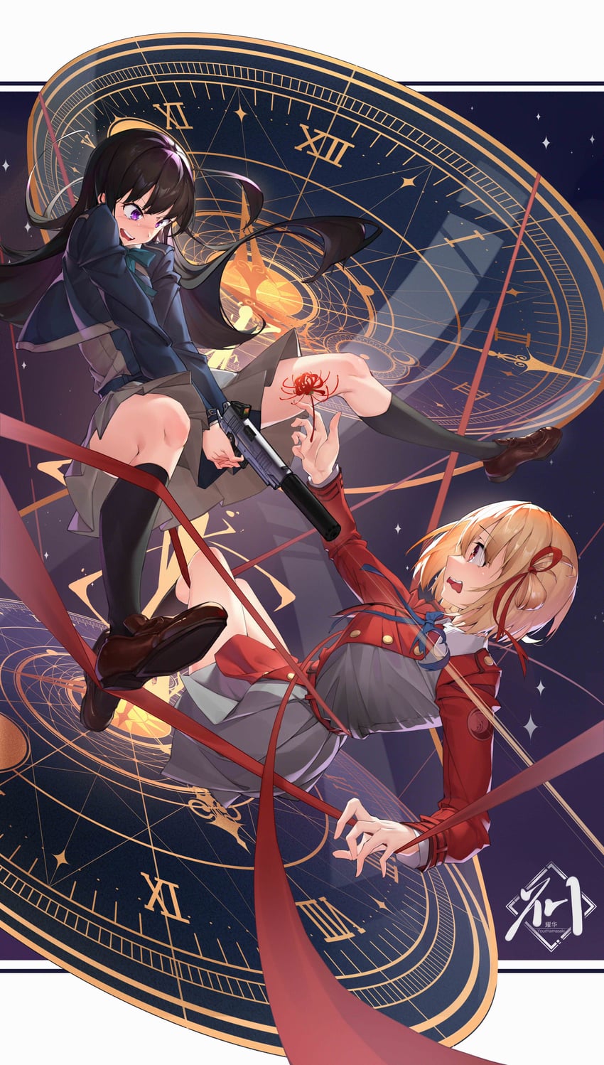 nishikigi chisato and inoue takina (lycoris recoil) drawn by yao_hua_yourhamasaki