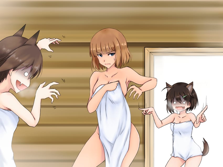 miyafuji yoshika, karibuchi hikari, and gundula rall (world witches series) drawn by isosceles_triangle_(xyzxyzxyz)