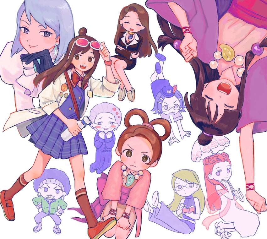 maya fey, franziska von karma, mia fey, ema skye, pearl fey, and 5 more (ace attorney and 3 more) drawn by renshu_usodayo