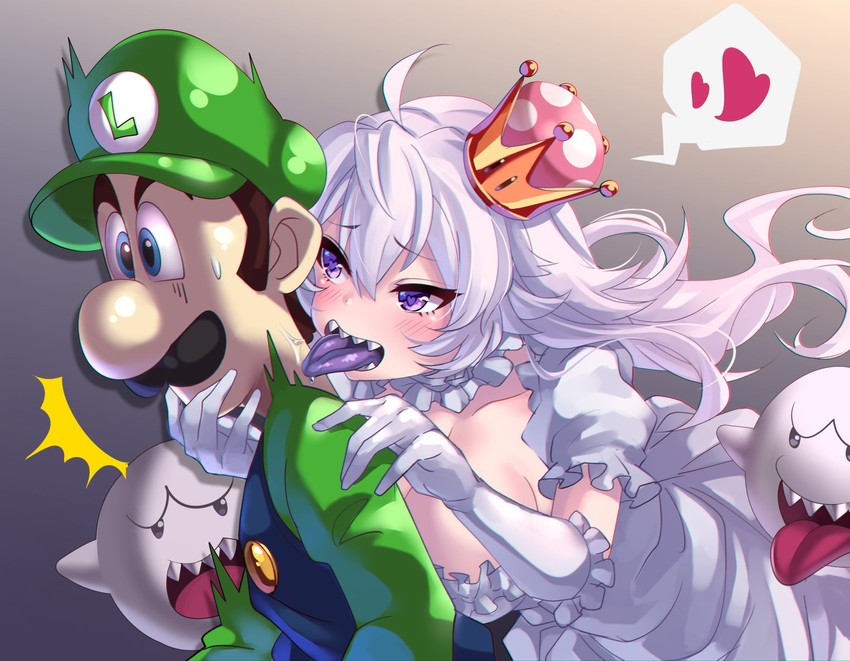 luigi, princess king boo, and boo (mario and 2 more) drawn by shashaki
