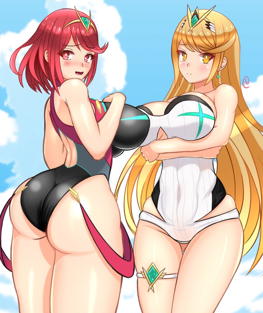 pyra and mythra (xenoblade chronicles and 1 more) drawn by mak0h