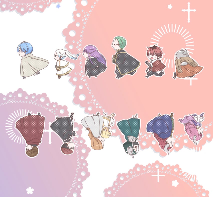 frieren, fern, stark, himmel, aura, and 8 more (sousou no frieren) drawn by sachinyopo