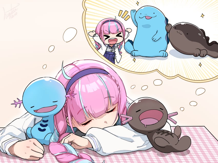minato aqua, wooper, clodsire, quagsire, and paldean wooper (pokemon and 1 more) drawn by hanten_(hantennano)