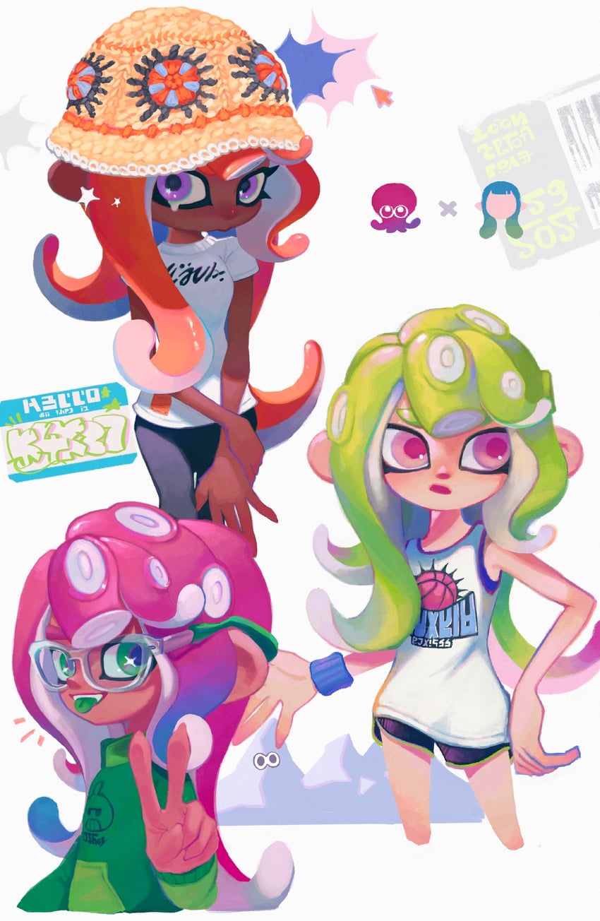 octoling player character and octoling girl (splatoon and 1 more) drawn by ka1_(k4k37)