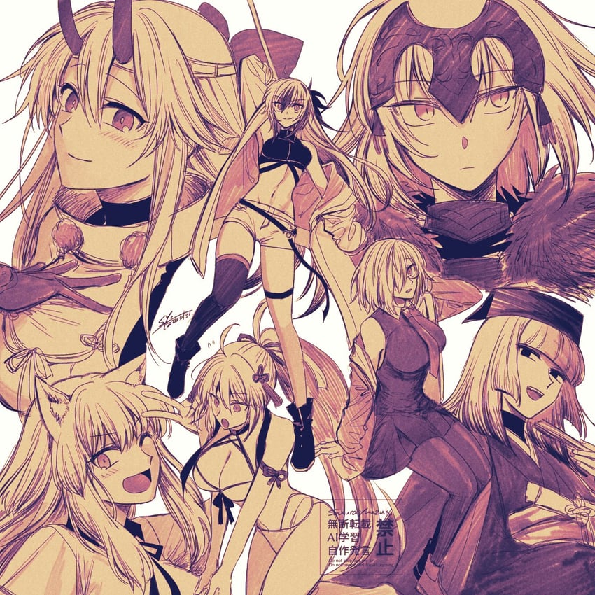 mash kyrielight, okita souji, jeanne d'arc alter, tomoe gozen, suzuka gozen, and 4 more (fate and 1 more) drawn by yuuzuki230