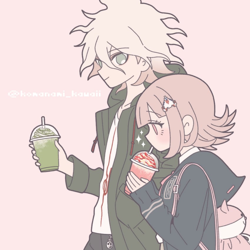 nanami chiaki and komaeda nagito (danganronpa and 2 more) drawn by komanami_kawaii